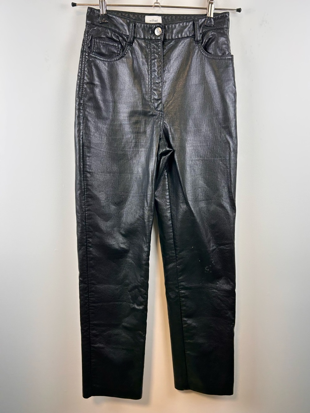 Aritzia Wilfred Black Faux Leather Pants Size 4 High Rise Straight Vegan Leather
